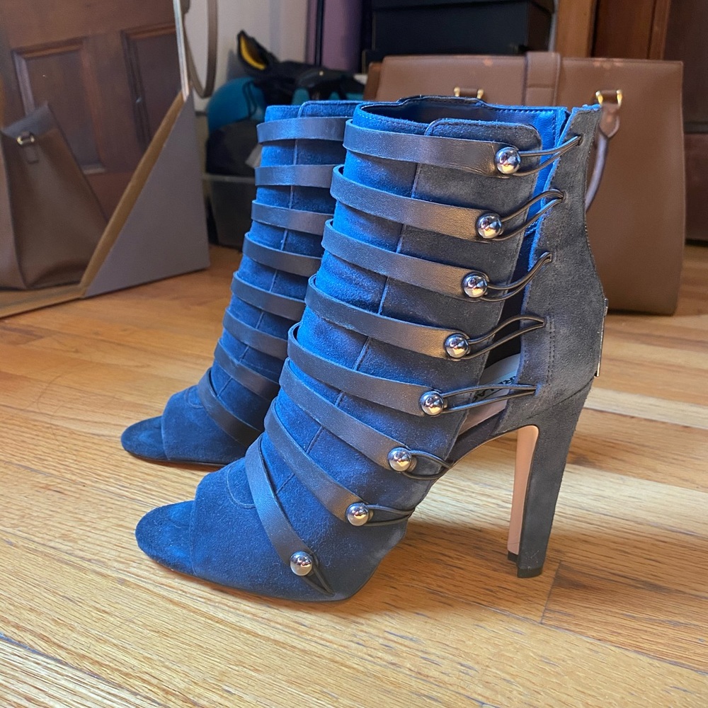 Karl Lagerfeld Navy Lace Up Open Toe Stiletto